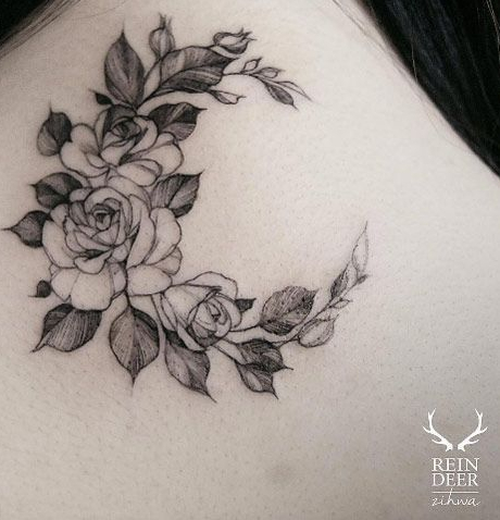 rose crescent moon tattoo